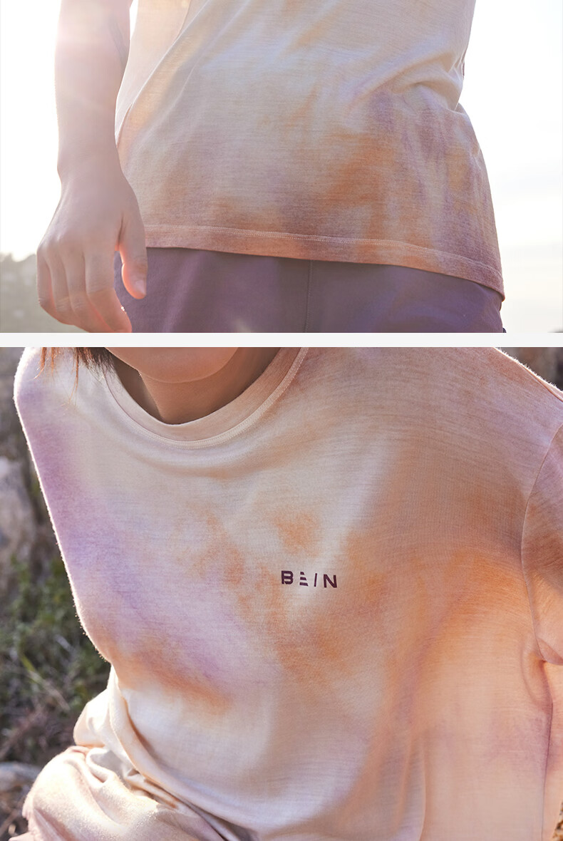 BEIN SPACE Summer New Washable Merino Wool Gradient Sports Hiking Short Sleeve T-Shirt Women J027 Sunset Orange XS 17