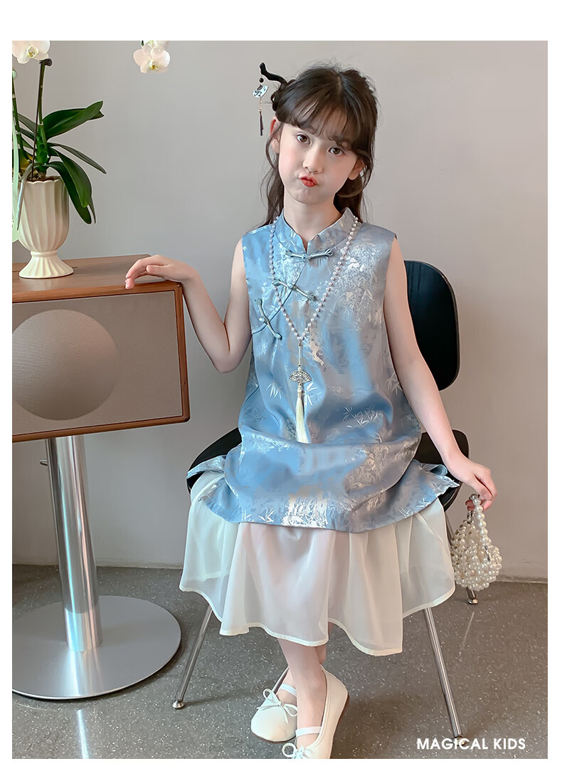 Magical Childhood Girls Summer Dress 2026 New Children's Clothing Little Girls New Chinese Style Qipao Princess Dress 11