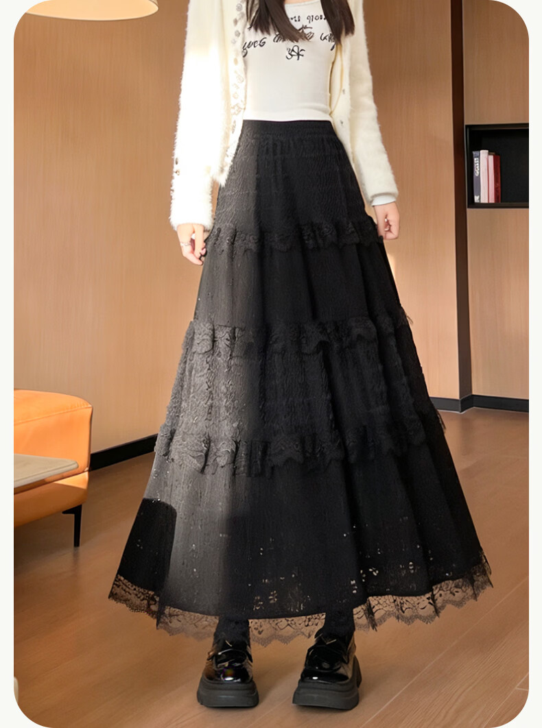 Langsha Women's Summer New Fashion Lace Cake Skirt Slim Fit A-Line Skirt Casual Versatile Skirt 21
