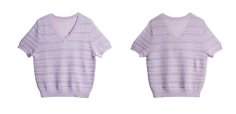 Olrain Purple V-Neck Hollow Casual Simple Short Sleeve Pullover Knit Top for Women, Size M 7