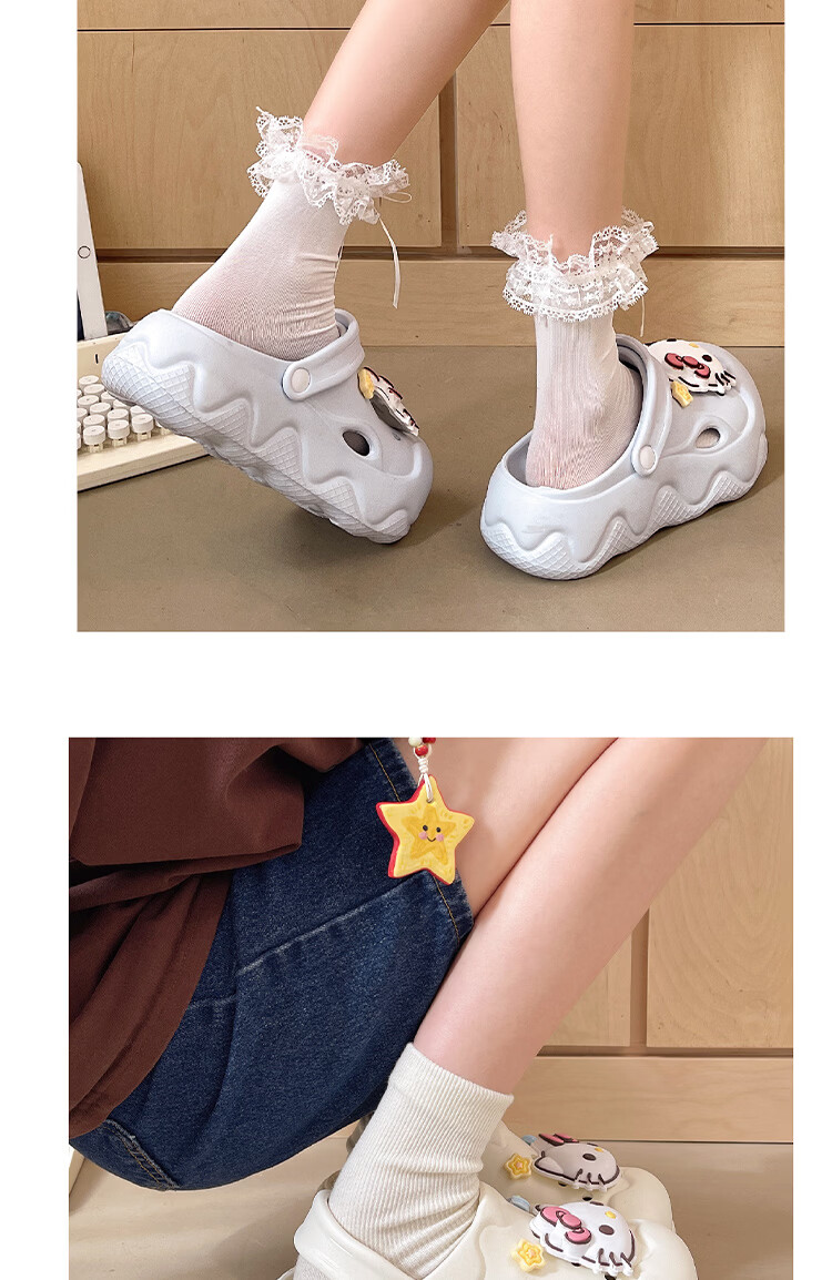 AILAIJIA Hello Kitty Thick Sole Height Increasing Cute Girls Holey Shoes White 40-41 11