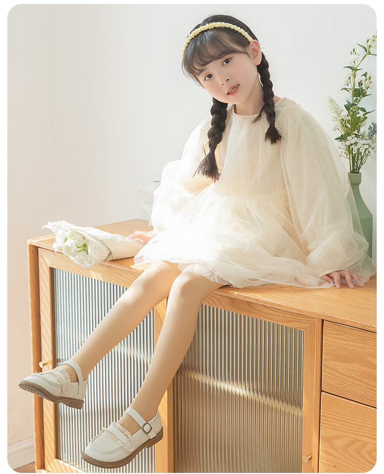 Bingxue Cotton Children's Dance Socks Girls Spring Summer Thin Non-Slip Steel Silk White Tights Dance Elastic Leggings 23