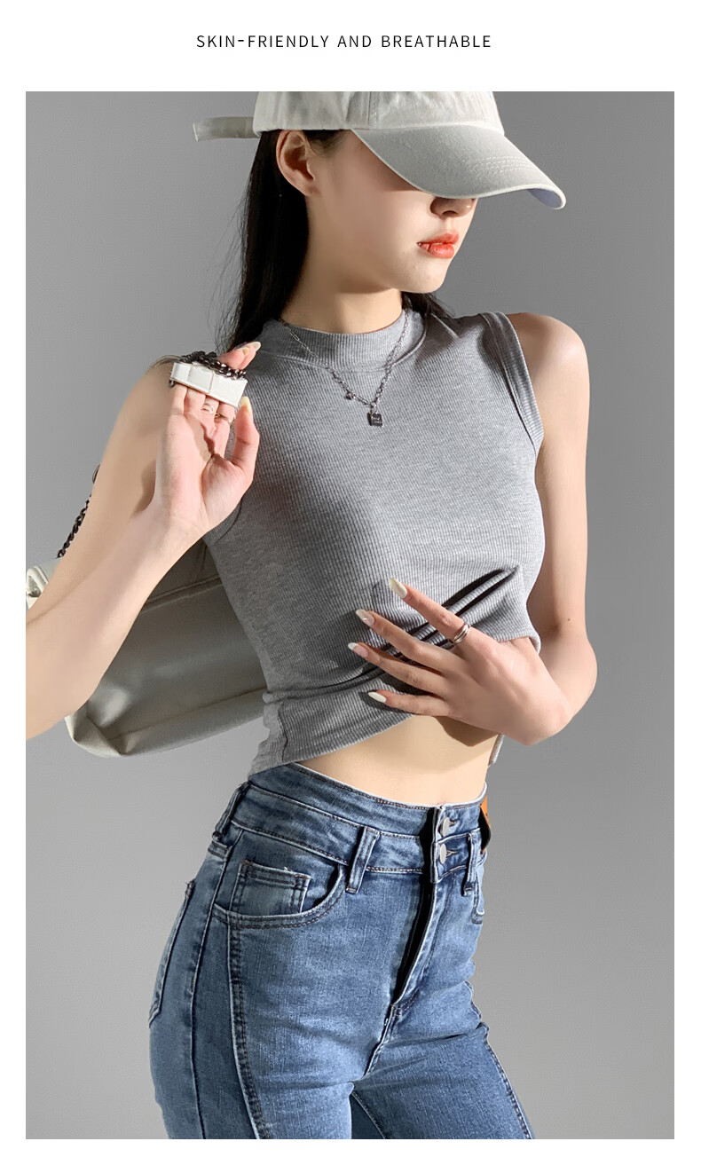 Langsha Women's Sleeveless Vest Tank Top Spring Summer New Slim Fit Side Coverage Outerwear Inner Layer High-End Base Shirt 17
