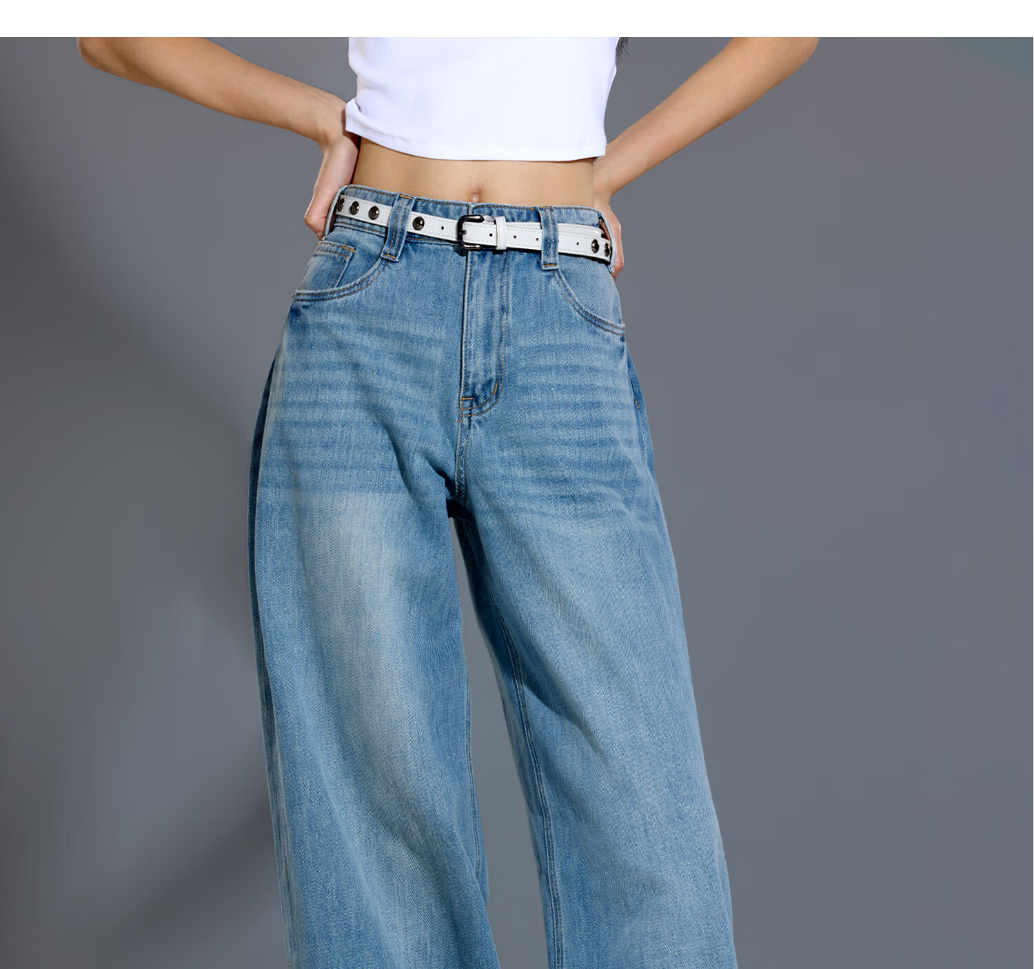 Metersbonwe Women's Jeans 2026 Summer New Trendy Shiny Casual Wide-Leg Curved Hem Pants 6