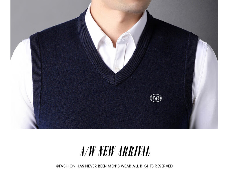 Hengyuanxiang Pure Wool Vest Men's Autumn Pullover V-Neck Knitted Wool Sweater Sleeveless Men's Vest 20