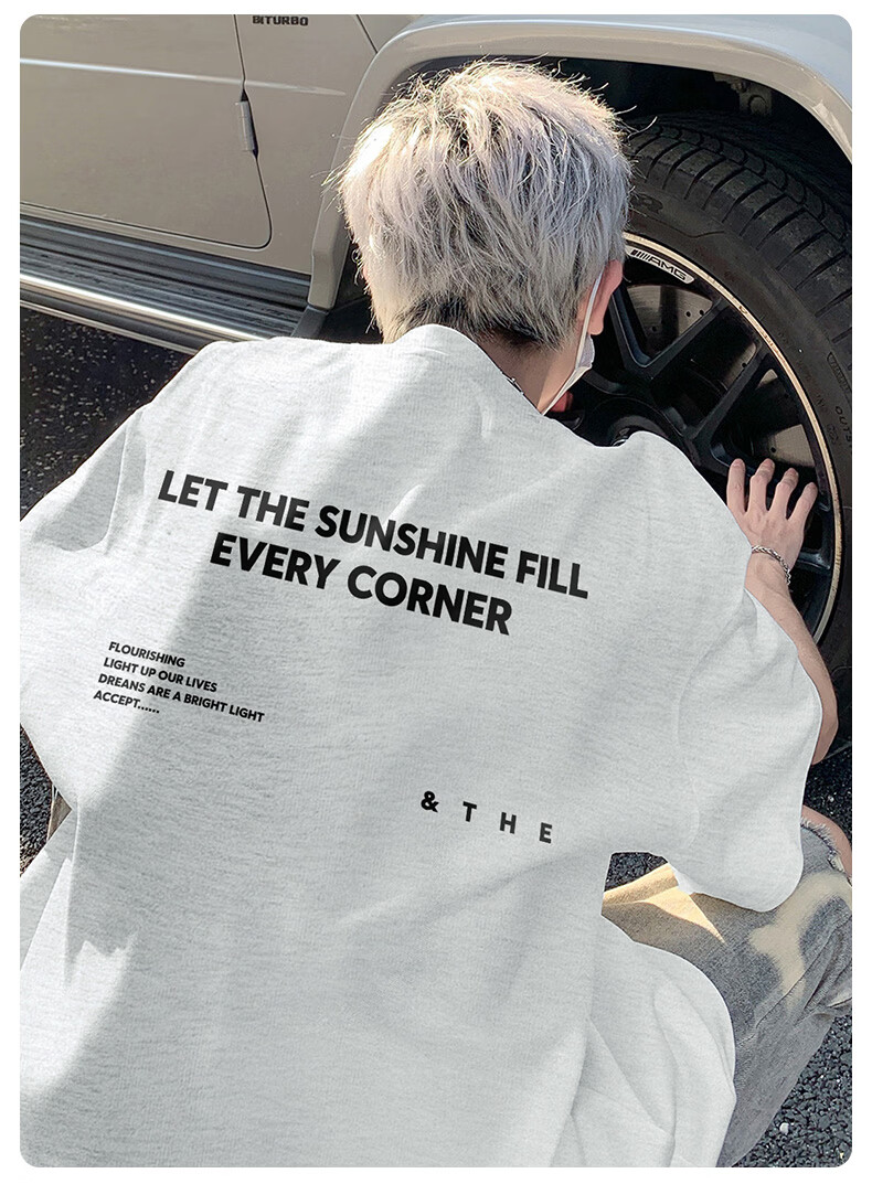 MEDE Youth T-Shirt Short Sleeve Men Summer Trendy Letter Print Loose Fit Crew Neck White S 16