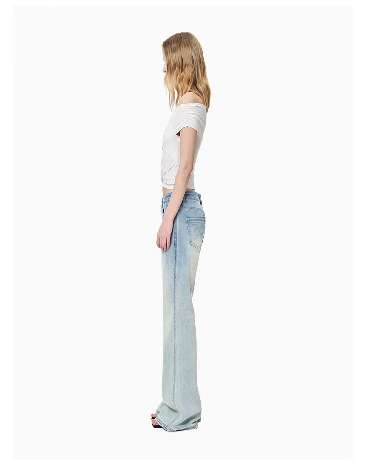 ANN ANDELMAN Galaxy Series Starry Rhinestone Washed Denim Blue High Waist Slight Flare Casual Pants Blue XS 3