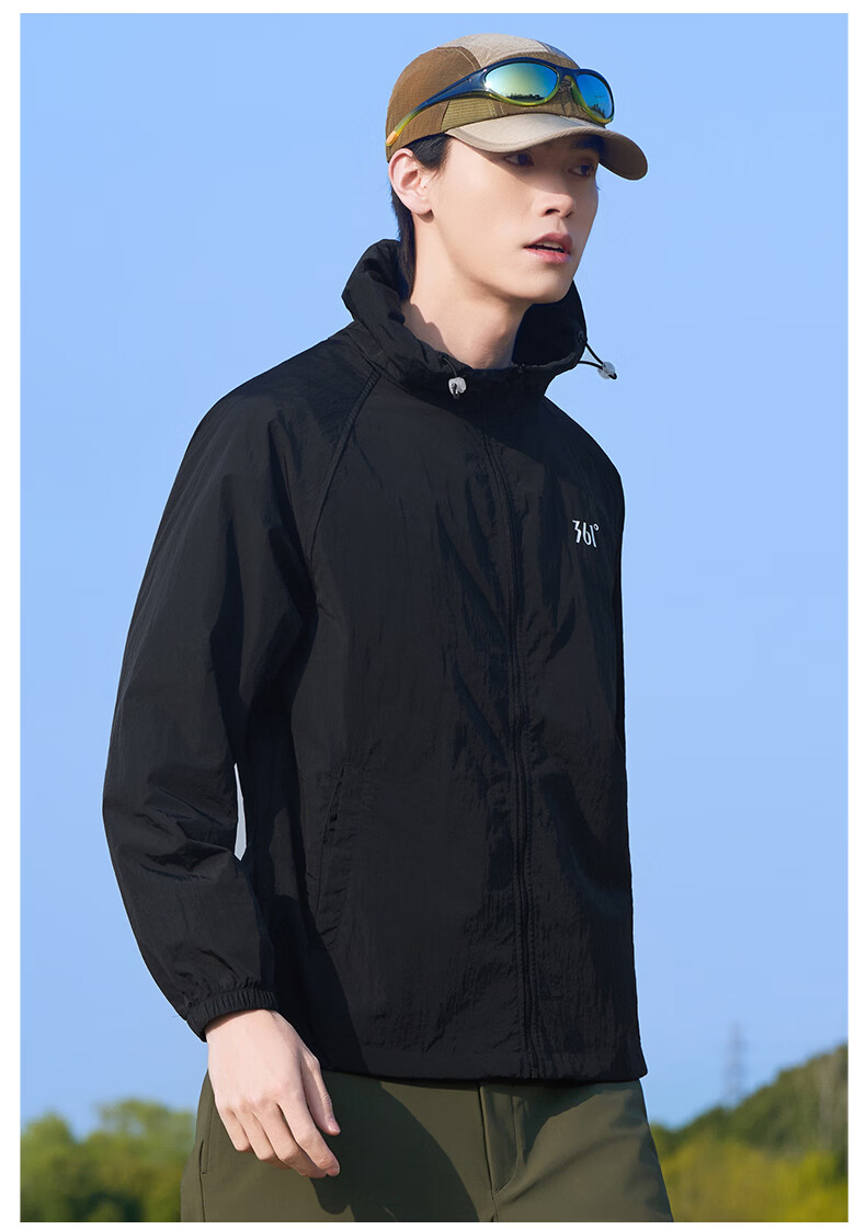 361° Sunscreen Jacket Unisex Spring Summer UPF50+ UV Protection Sports Outdoor Coat 0601F Super Black L 20