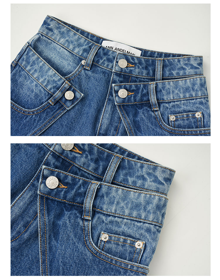 ANN ANDELMAN 2026 Early Spring New Deconstructed Two-in-One Folded Denim Pants with Double Waistband Design Blue 27 13