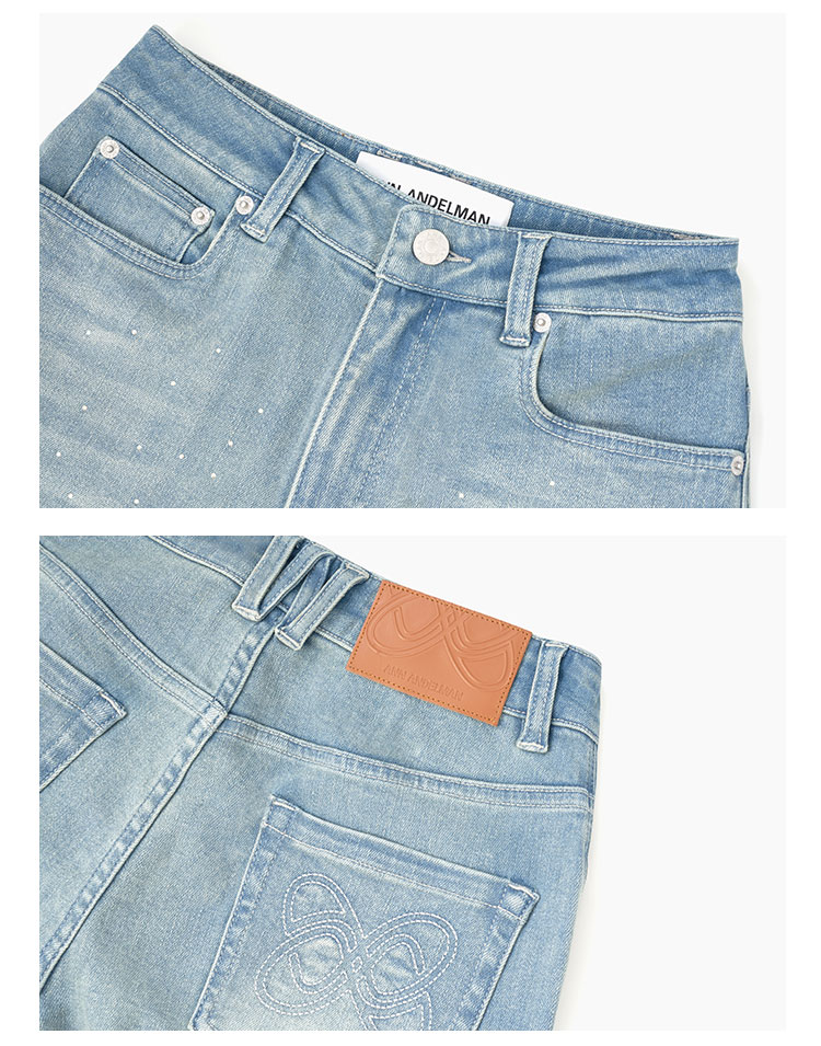 ANN ANDELMAN Galaxy Series Starry Rhinestone Washed Denim Blue High Waist Slight Flare Casual Pants Blue XS 9