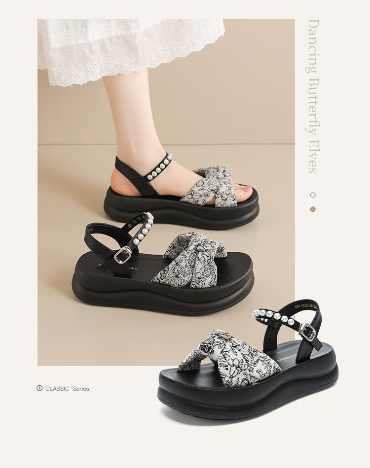 ZHR Women's Summer New Thick Sole Height Increasing Sandals with Bow Black 37 3