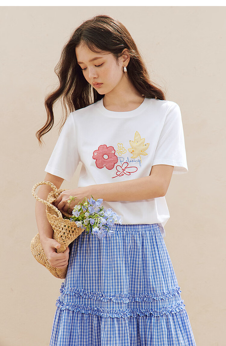 INMAN Fresh Cool Letter Print Short Sleeve T-Shirt 2026 Summer New Loose Drop Shoulder Half Sleeve Top for Women 40