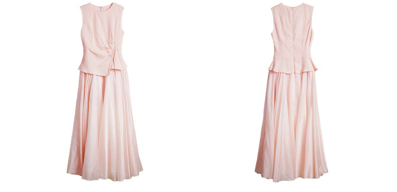 Olrain Eurier Summer Lyocell Linen Dress Women Fake Two-Piece Vest Dress Light Pink M 6