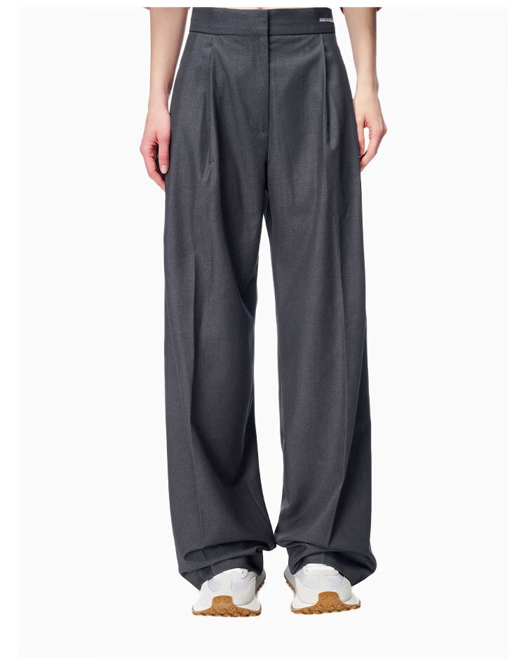 ANN ANDELMAN Official Direct Wide-Leg Casual Draped Straight High-Waist Trousers Gray M 8