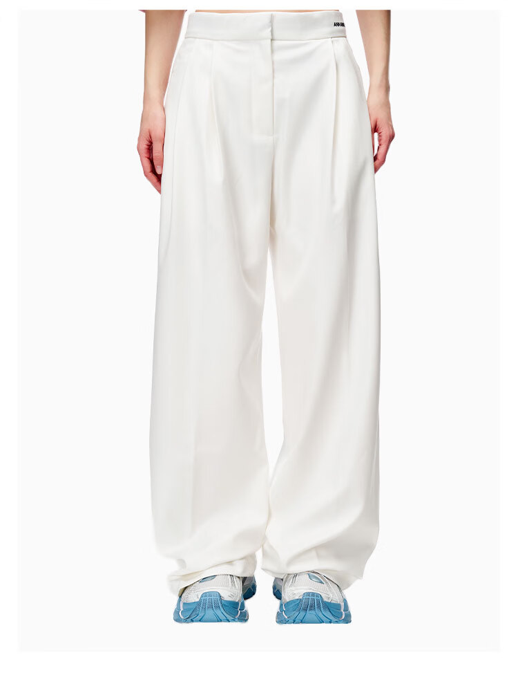 ANN ANDELMAN Official Direct Wide-Leg Casual Draped Straight High-Waist Trousers Gray M 18