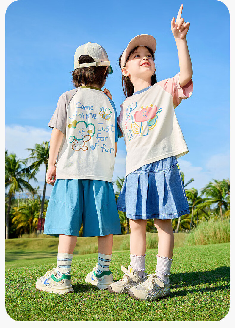Dudu Home [7A Antibacterial] Children's T-Shirt Summer Cartoon Boys Short Sleeve Pure Cotton Girls Top Grass Green 100 12