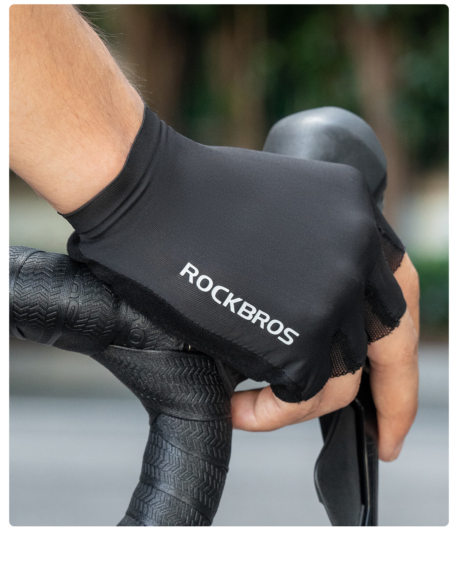 RockBros Cycling Gloves Half Finger Road Mountain Bike Short Finger Non-Slip Shock Absorption Unisex Off-White 9