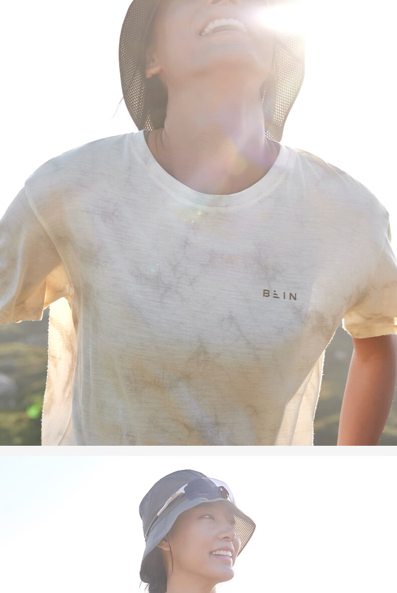 BEIN SPACE Summer New Washable Merino Wool Gradient Sports Hiking Short Sleeve T-Shirt Women J027 Sunset Orange XS 9