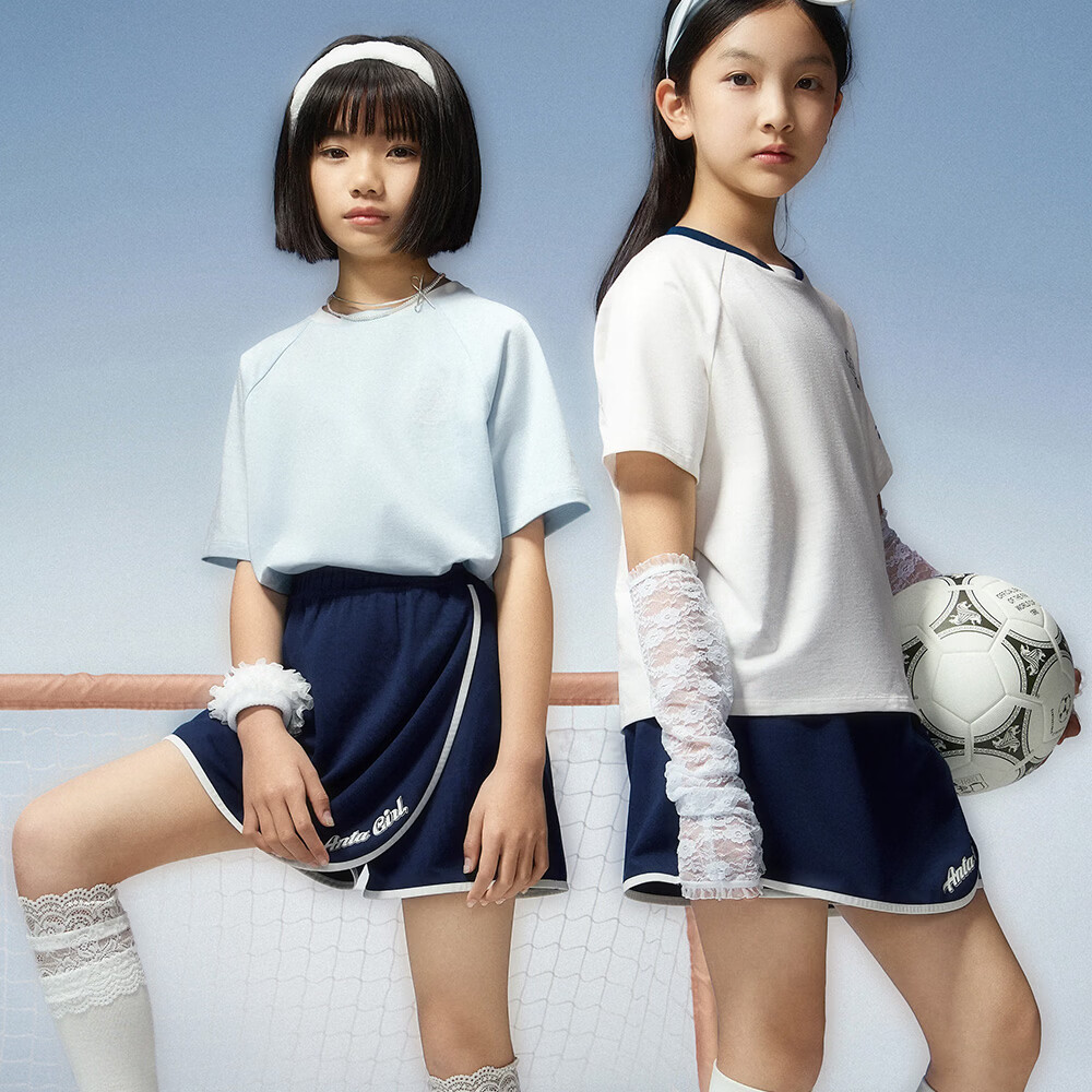 Anta Kids Sports Set Girls 2026 Summer Running Training Short Sleeve Shorts Baby Knitted Set A62628704 15