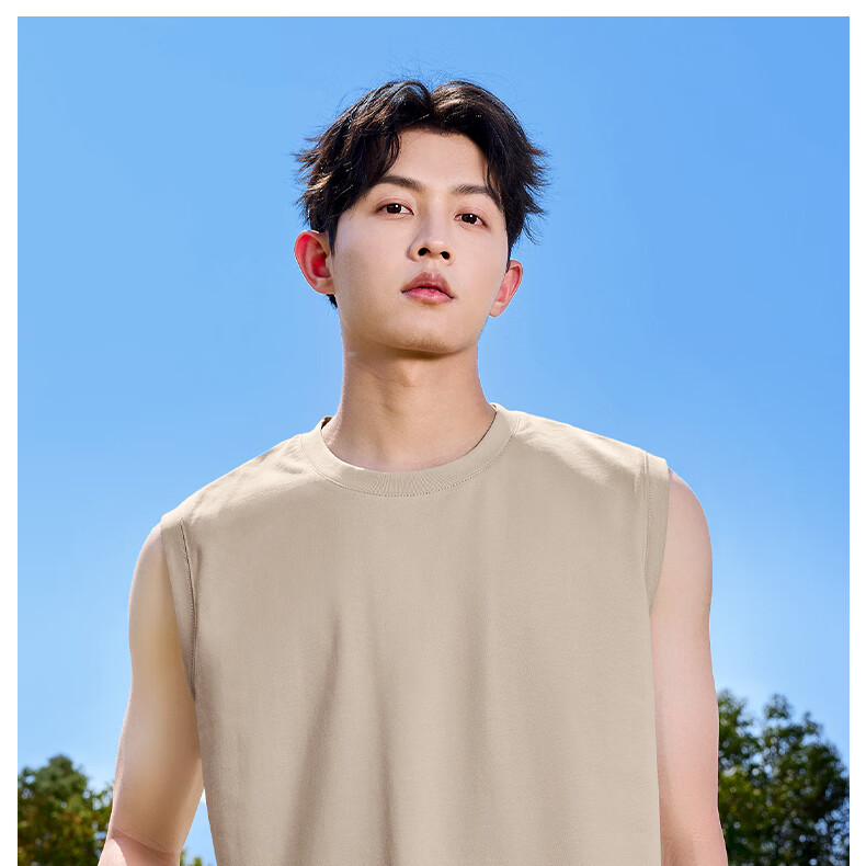 MINISO Men's Vest Summer Cotton Sleeveless T-Shirt Plus Size Loose Fit Round Neck Tank Top White M 20