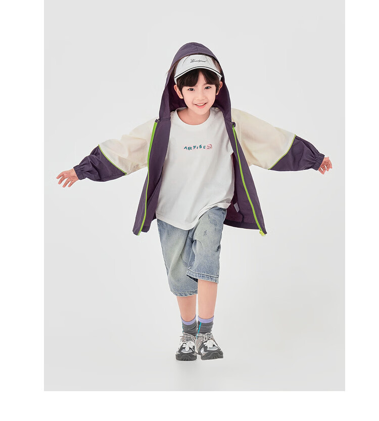 Duoduo Boys 2026 Summer Lightweight Hooded Sun Protection Jacket Outdoor Portable Breathable UPF50+ Colorblock Kids Sports Coat 27