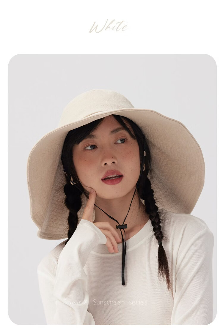 Lagur Black Warrior | 15cm Extra Large Brim Cotton Sun Hat for Women Summer Outdoor Fisherman Hat Men Off-White 22