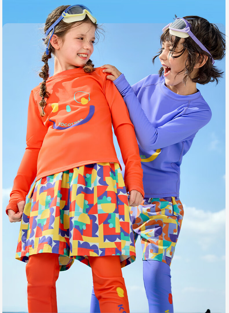 Kocotree KK Tree Kids Swimwear High-Visibility Highlight Swimming Set Boys Girls Long Sleeve Long Pants Sun Protection Three-Piece Set 29