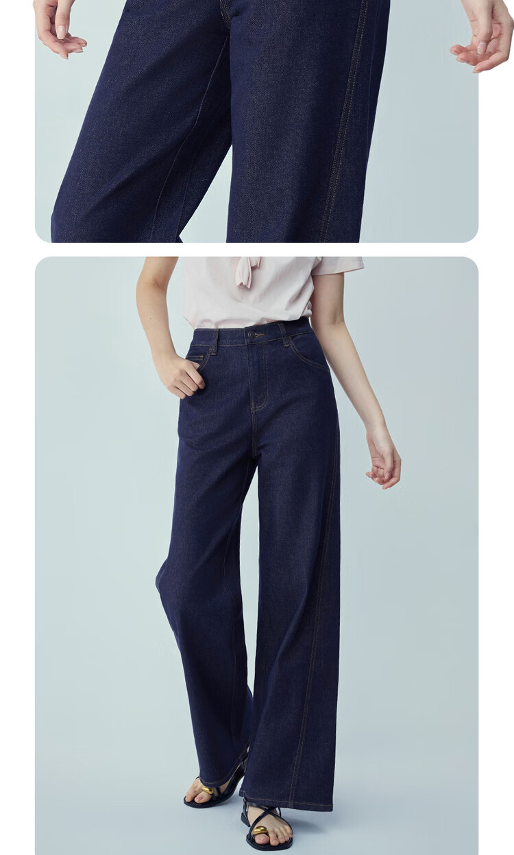Giordano Women's New Straight-Leg Jeans with Contrast Side Seams, Mid-Rise Natural Color Denim 13416332 16