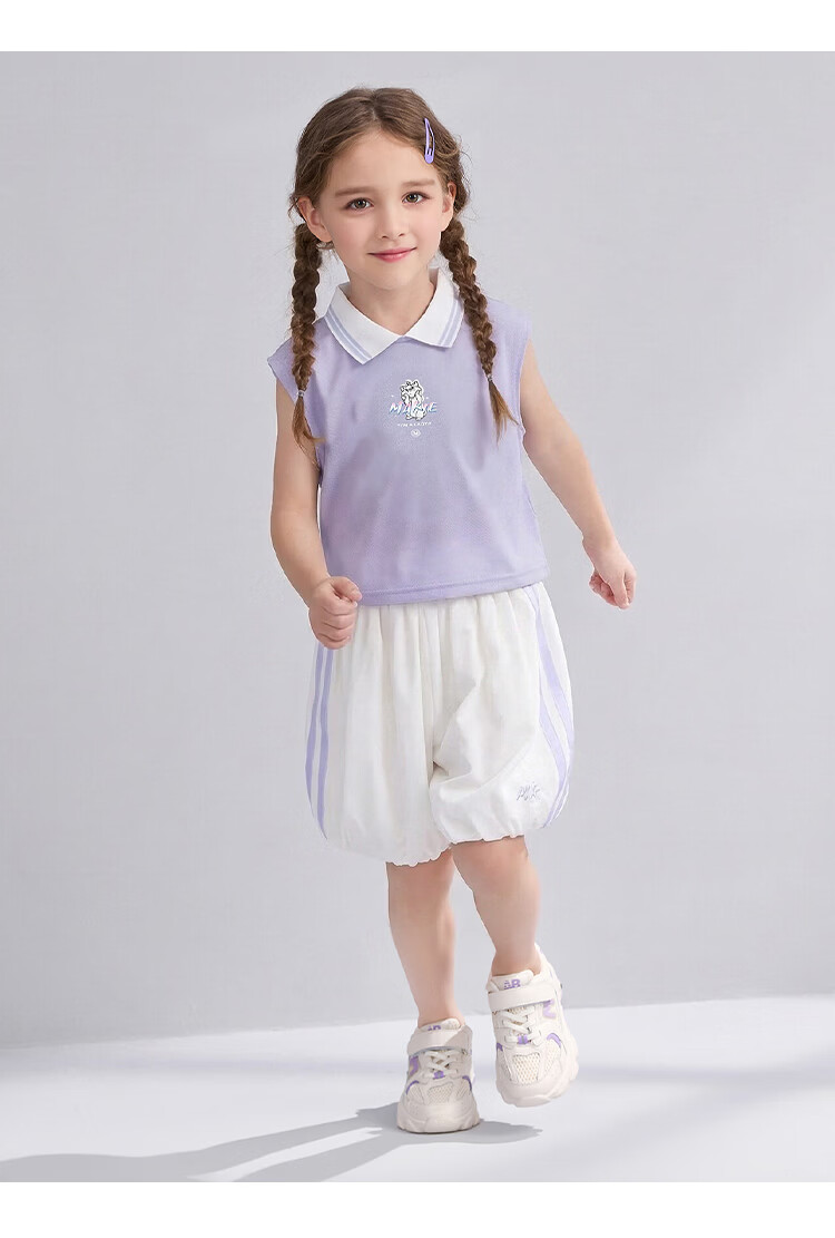Disney Girls' Sleeveless Polo Collar Set Summer School Style Bud Shorts Two-Piece Set Off-White 160 17