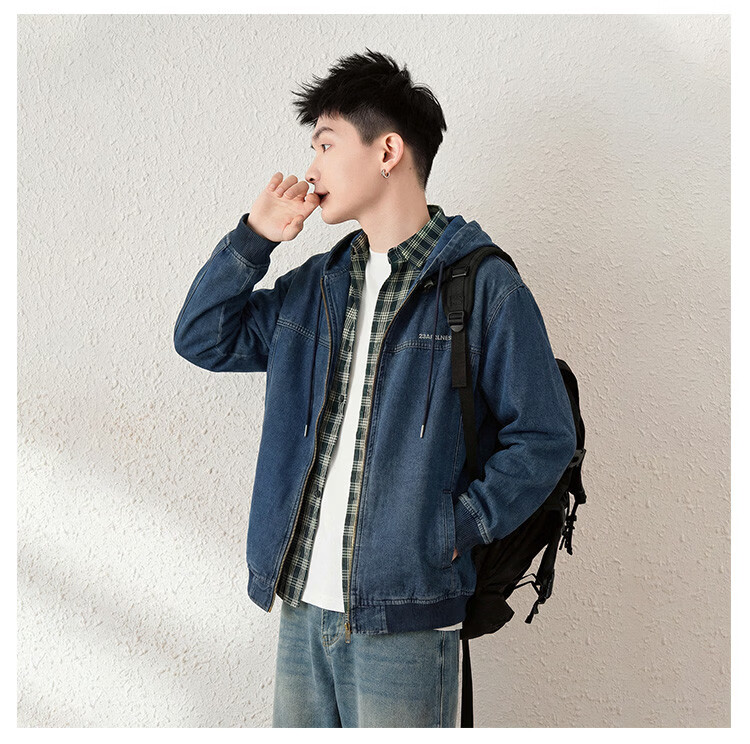 TonLion 2026 Spring New Hooded Denim Jacket Men's Denim Blue Casual Early Spring American Loose Fit 5