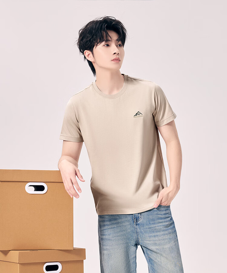 Hongdou 10A Antibacterial Mite-Resistant Sweat-Absorbing Sun-Protective Men's Short Sleeve Breathable Crew Neck Embroidered T-Shirt 16