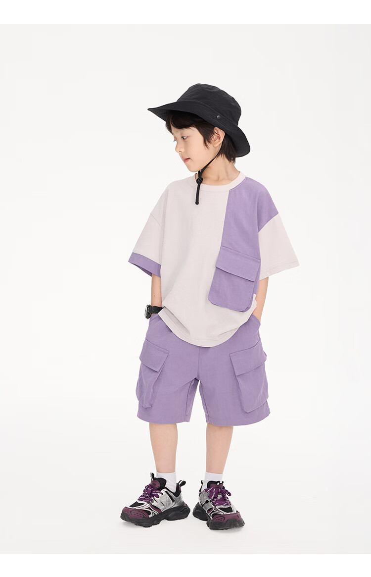 Paitown Kids 2026 New Boys' Summer Colorblock Short Sleeve and Shorts Casual Set Stylish 19