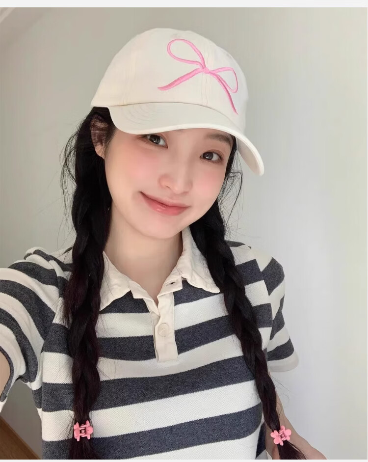 Peak Women's Baseball Cap Outdoor Sunshade Embroidered Bow Sweet Korean Style Fashion Street Dance Duckbill Hat Large Brim Slim Face 11