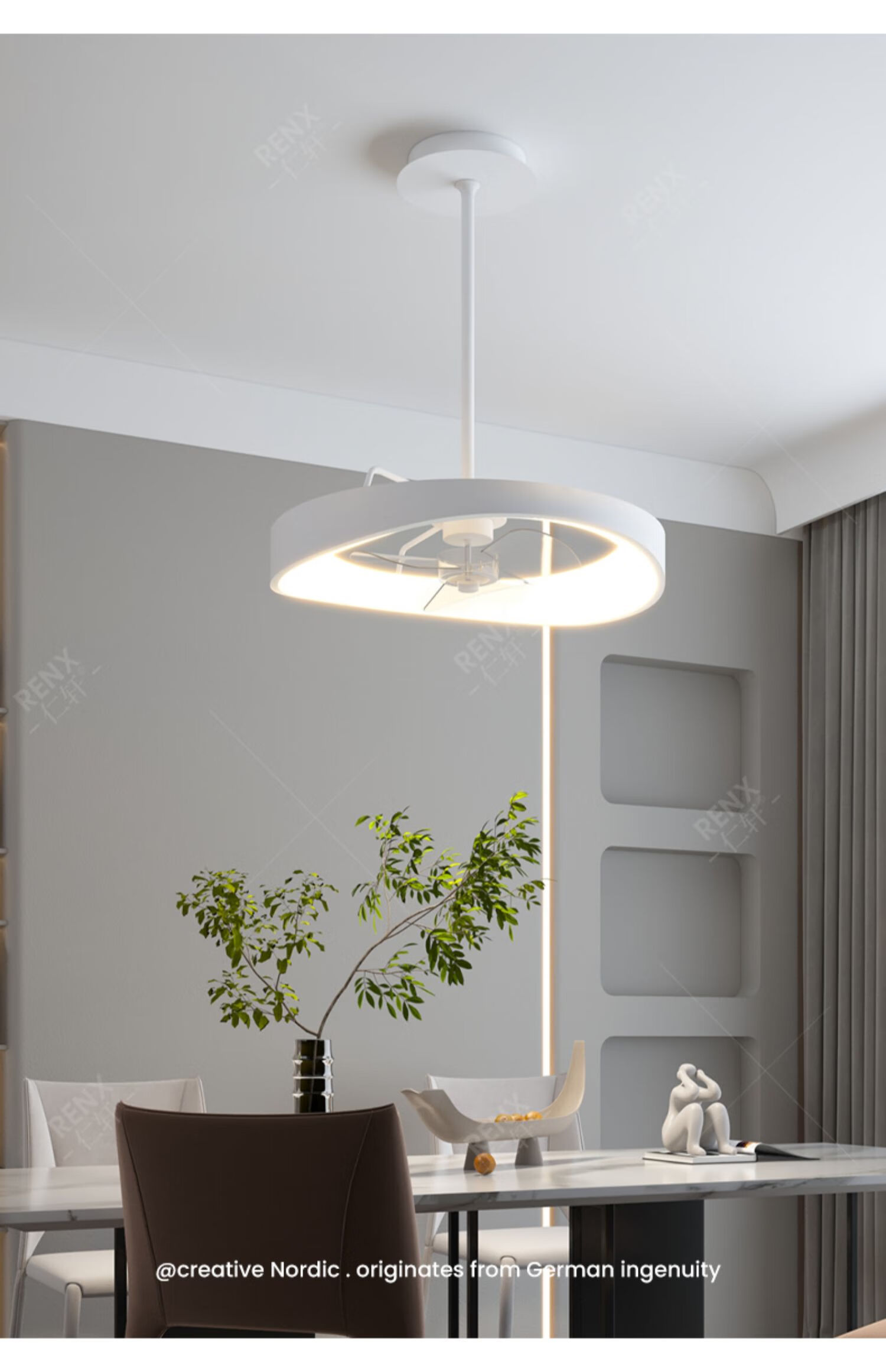 典申 北欧餐厅隐形风扇灯吊扇灯简约现代家用一体饭桌电扇吊灯餐桌