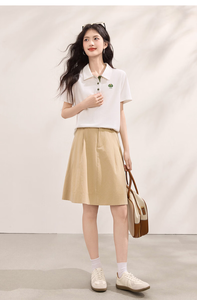 Sllsky Casual Polo Collar Short Sleeve Women's T-Shirt 2026 Summer New Versatile Fashion Embroidered Shoulder Tee 15
