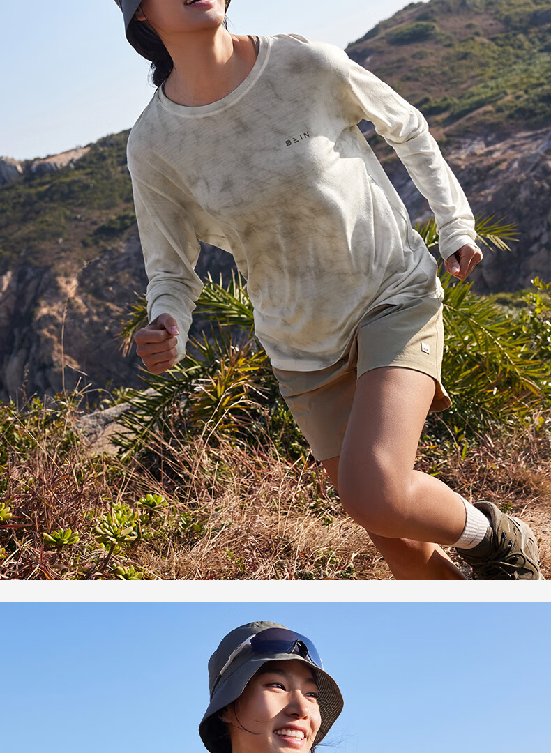 BEIN SPACE Spring New Merino Wool Handmade Tie-Dye Sports Outdoor Breathable Long Sleeve T-Shirt J026 Sunset Orange L 16