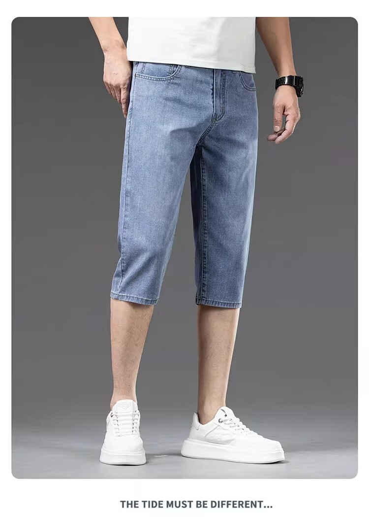 PLAYBOY Men's Denim Shorts 2026 Summer New Trendy Brand Tencel Seven-Point Straight Loose Thin Mid-Length Pants 13