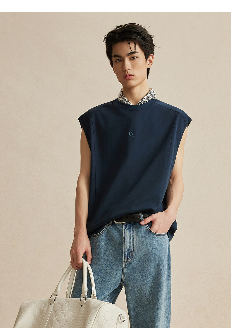 CABBEEN 280G Heavyweight Plain Cotton Men's Vest Soft Breathable Commuter Loose Drop Shoulder Versatile 2026 Season 18