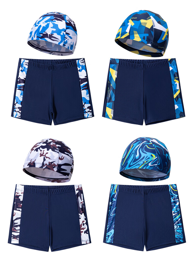 Langsha Kids Swim Trunks and Cap Set Professional Training Cartoon Print Drawstring Boxer Briefs and Swim Cap for Children 10