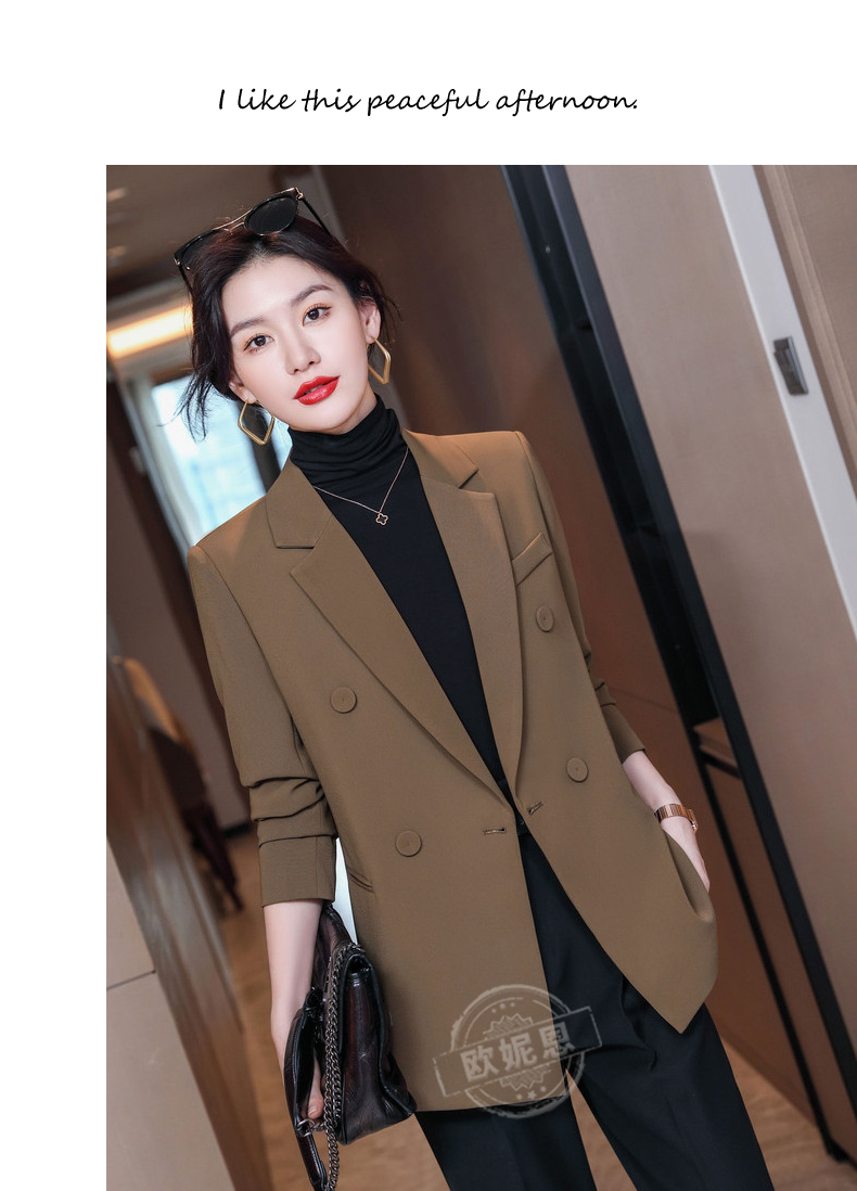 nteo咖啡色西装外套女秋冬气质女神范洋气感双排扣职业小西服上衣长袖