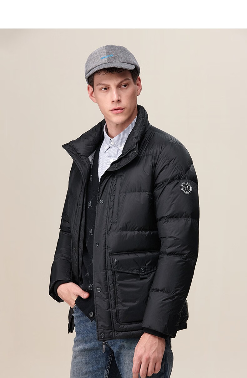 【商场同款】hazzys哈吉斯男装 冬款保暖外套加厚蓬松面包服亮面羽绒