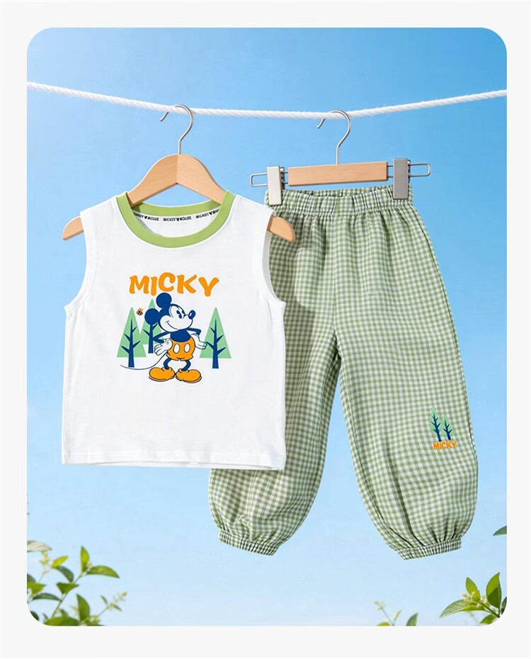 Disney Boys Cartoon Casual Vest and Anti-Mosquito Pants Two-Piece Set Summer New Style Green 130 15