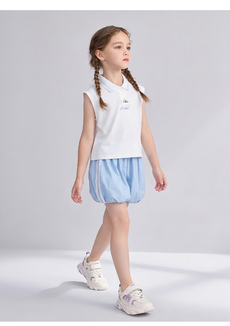 Disney Girls' Sleeveless Polo Collar Set Summer School Style Bud Shorts Two-Piece Set Off-White 160 12