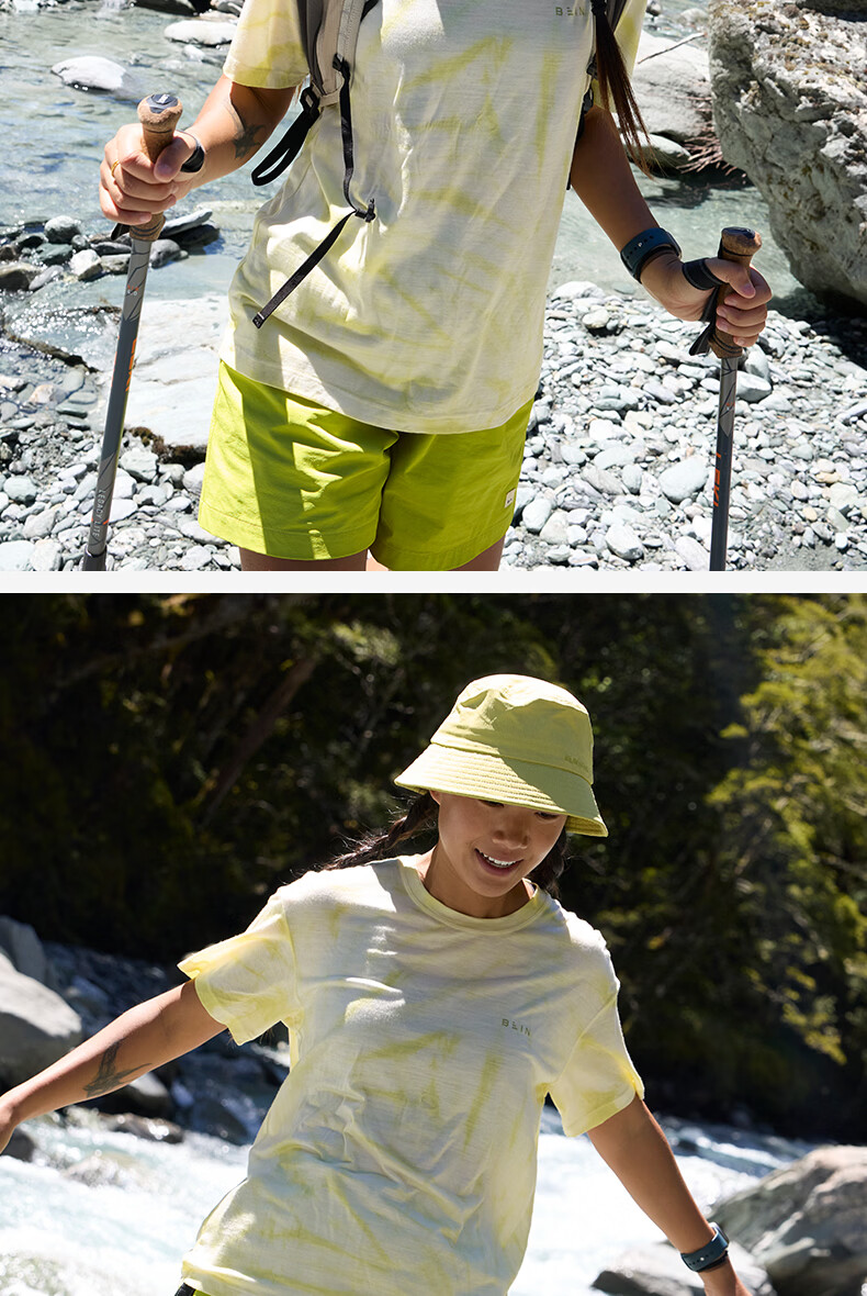 BEIN SPACE Summer New Washable Merino Wool Gradient Sports Hiking Short Sleeve T-Shirt Women J027 Sunset Orange XS 27