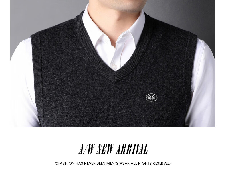 Hengyuanxiang Pure Wool Vest Men's Autumn Pullover V-Neck Knitted Wool Sweater Sleeveless Men's Vest 24