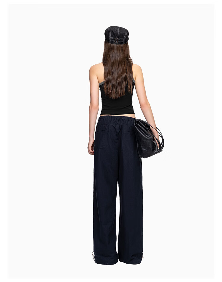 ANN ANDELMAN Celebrity Style Solid Color Loose Curved Hem Balloon Pants Navy Blue XS 12