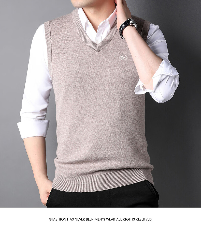 Hengyuanxiang Pure Wool Vest Men's Autumn Pullover V-Neck Knitted Wool Sweater Sleeveless Men's Vest 17