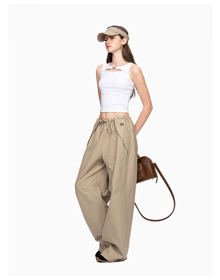 ANN ANDELMAN Celebrity Style Solid Color Loose Curved Hem Balloon Pants Navy Blue XS 4