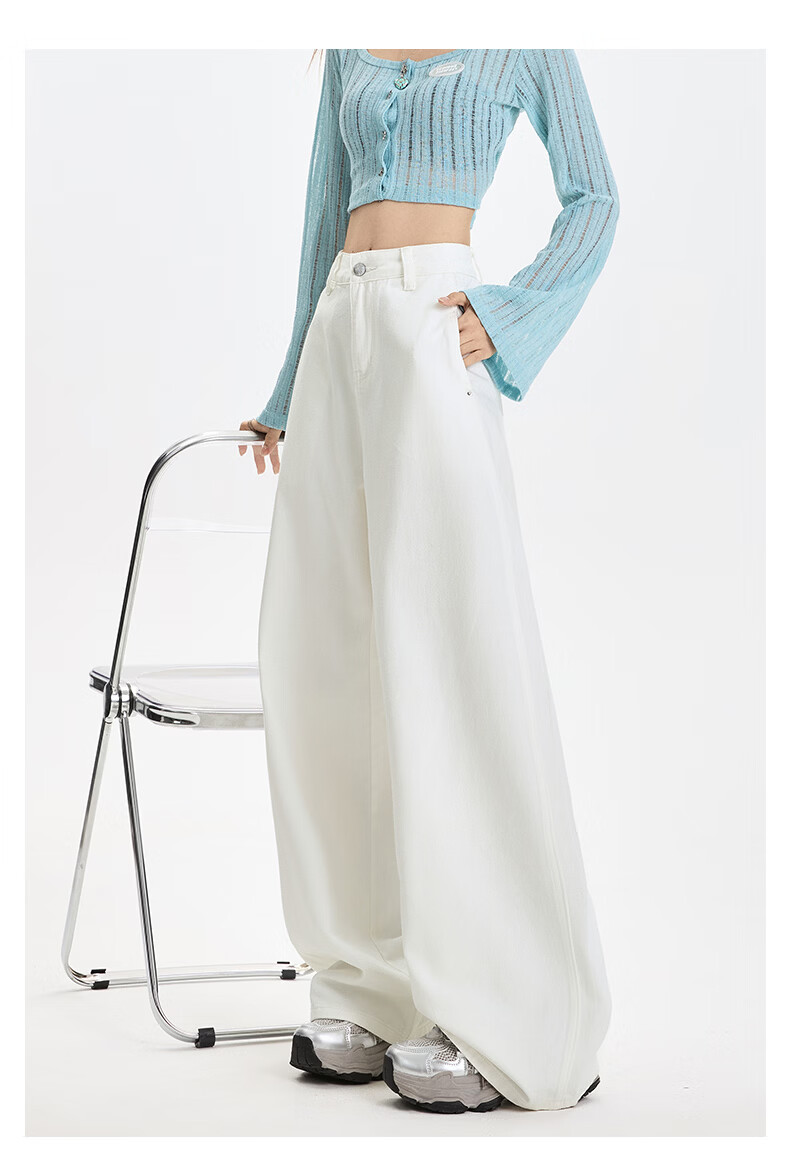 Langsha Pure Cotton Women's Denim Jeans Summer New White High Waist Straight Loose Casual Wide Leg Pants 17