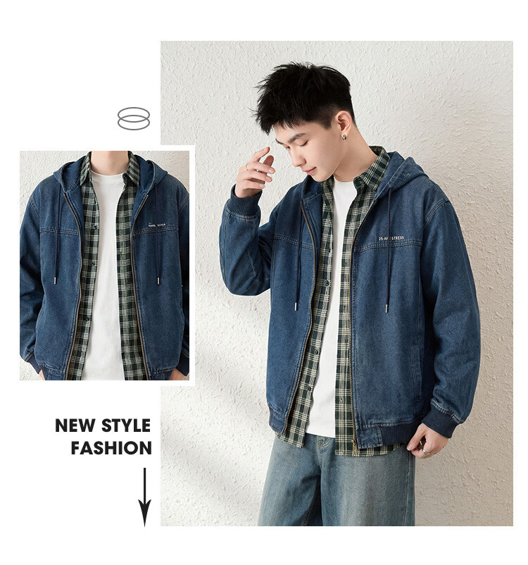 TonLion 2026 Spring New Hooded Denim Jacket Men's Denim Blue Casual Early Spring American Loose Fit 3